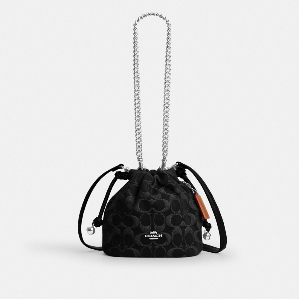 Coach Faye Mini Drawstring Bag In Signature Denim Silver Black