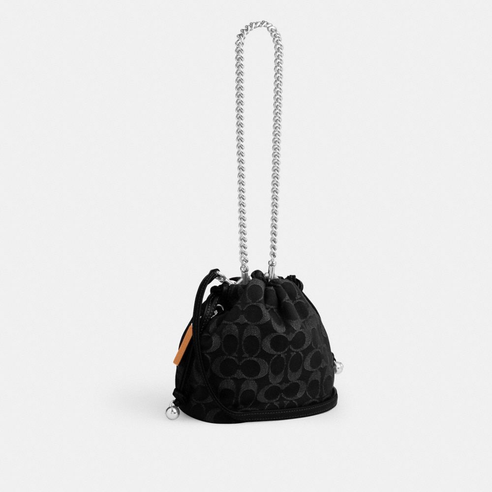 Coach Faye Mini Drawstring Bag In Signature Denim Silver Black