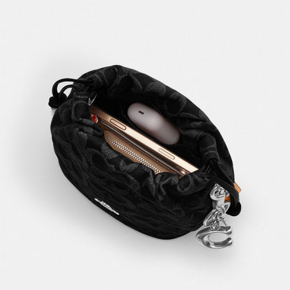 Coach Faye Mini Drawstring Bag In Signature Denim Silver Black