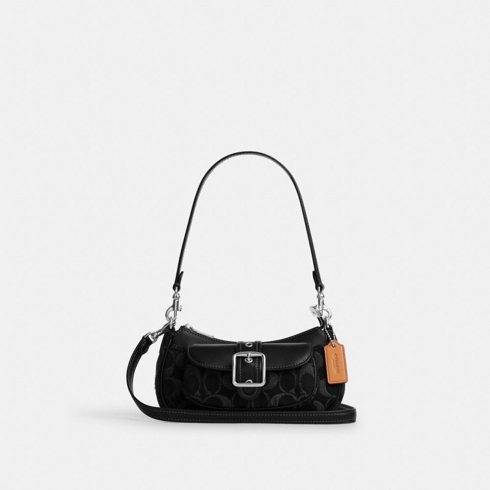 Coach Ashton Mini Shoulder Bag In Signature Denim Silver Black