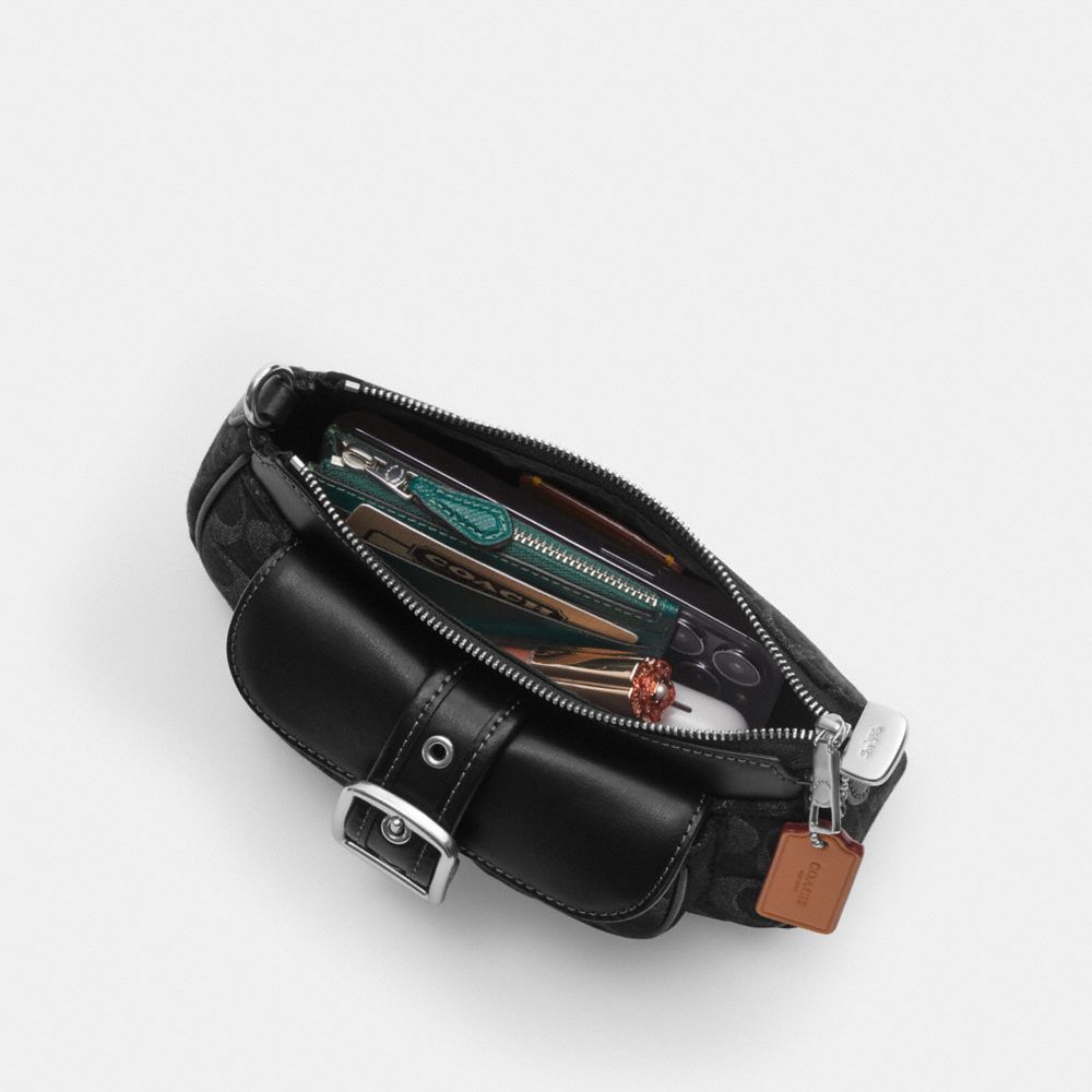 Coach Ashton Mini Shoulder Bag In Signature Denim Silver Black