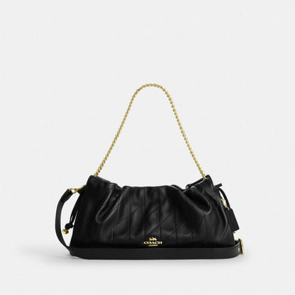 Coach Faye Large Shoulder Bag With Quilting Gold Black