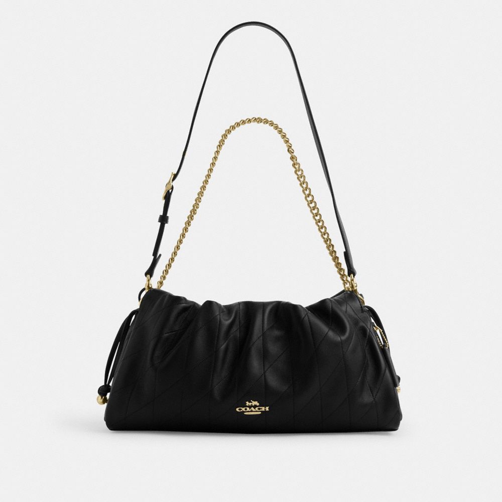 Coach Faye Large Shoulder Bag With Quilting Gold Black