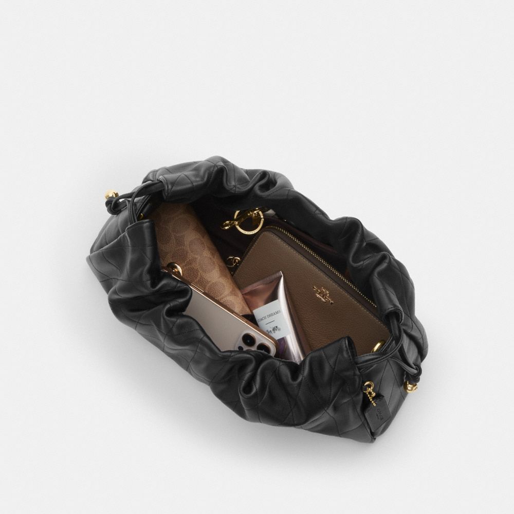 Coach Faye Large Shoulder Bag With Quilting Gold Black