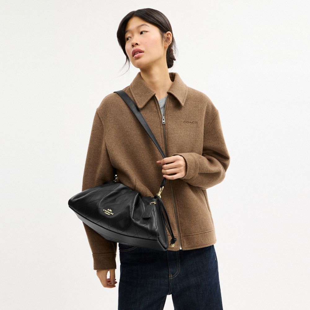 Coach Faye Large Shoulder Bag With Quilting Gold Black