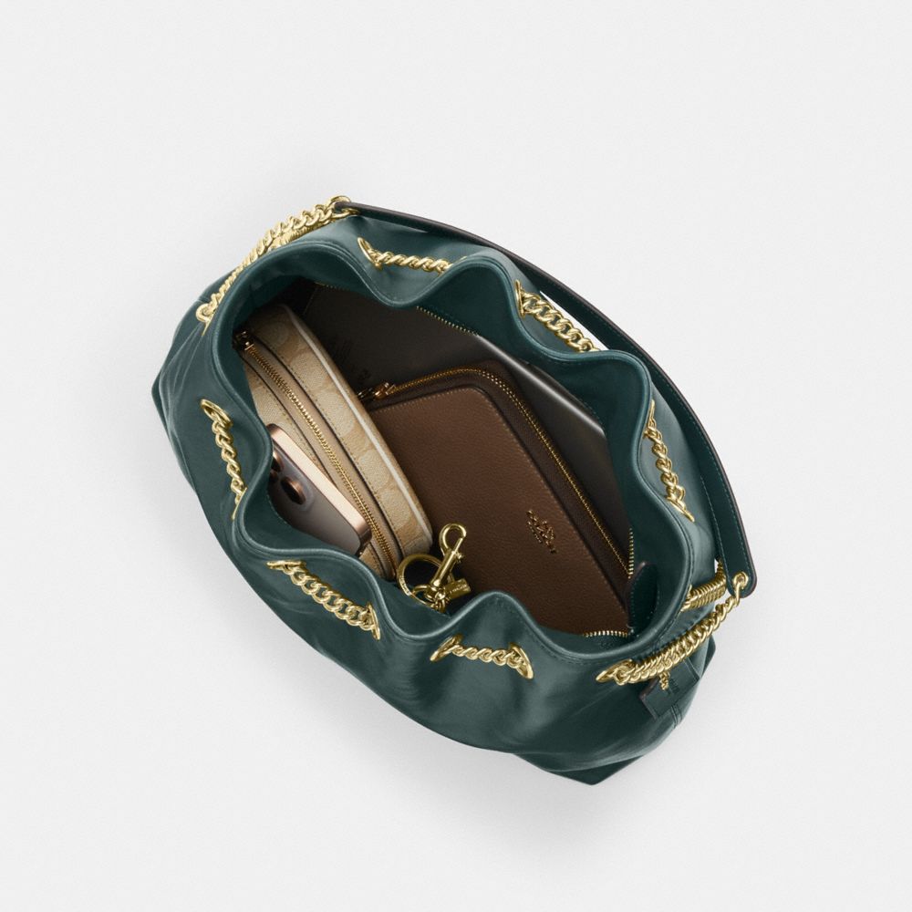 Coach Evelyn Shoulder Bag Gold Dark Teal