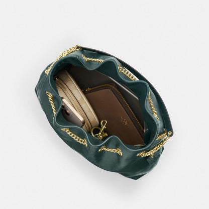 Coach Evelyn Shoulder Bag Gold Dark Teal