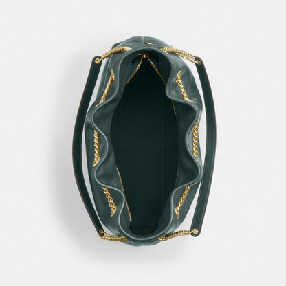 Coach Evelyn Shoulder Bag Gold Dark Teal