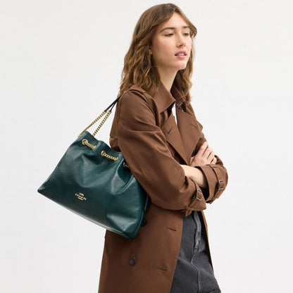 Coach Evelyn Shoulder Bag Gold Dark Teal