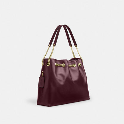 Coach Evelyn Shoulder Bag Gold Dark Wine