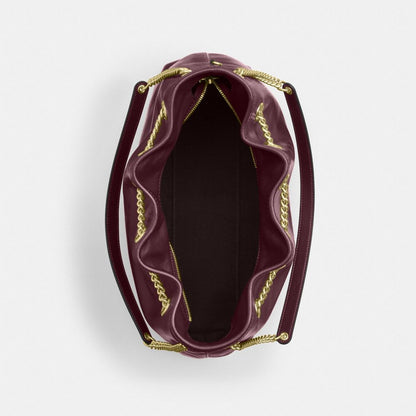 Coach Evelyn Shoulder Bag Gold Dark Wine