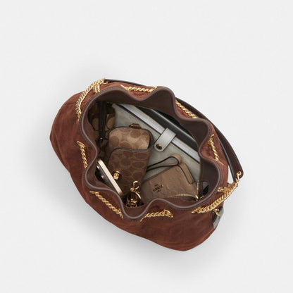 Coach Evelyn Shoulder Bag With Quilting Gold Vintage Brown Maple