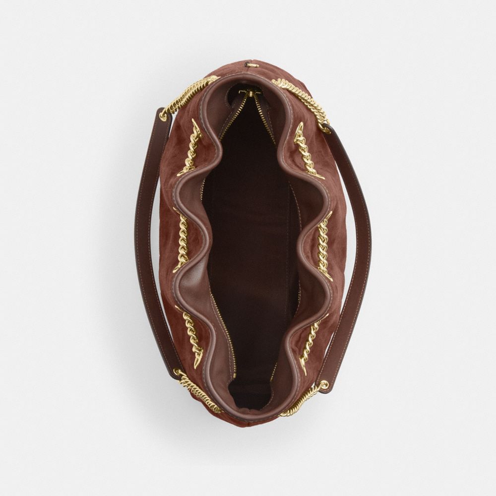 Coach Evelyn Shoulder Bag With Quilting Gold Vintage Brown Maple