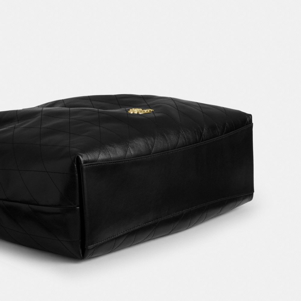 Coach Evelyn Large Shoulder Bag With Quilting Gold Black