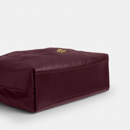 Coach Evelyn Large Shoulder Bag With Quilting Gold Dark Wine