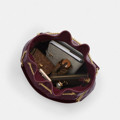 Coach Evelyn Large Shoulder Bag With Quilting Gold