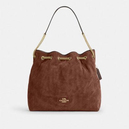 Coach Evelyn Large Shoulder Bag With Quilting Gold Vintage Brown Maple