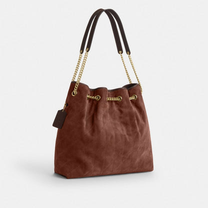 Coach Evelyn Large Shoulder Bag With Quilting Gold Vintage Brown Maple