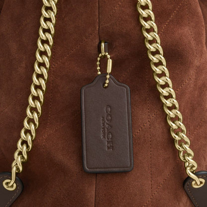 Coach Evelyn Large Shoulder Bag With Quilting Gold Vintage Brown Maple