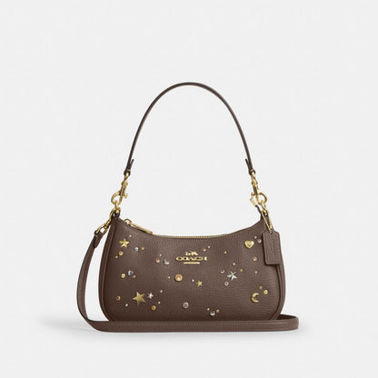 Coach Teri Shoulder Bag With Rivets in Gold Dark Stone, front view