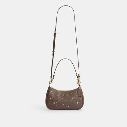 Coach Teri Shoulder Bag With Rivets Gold Dark Stone