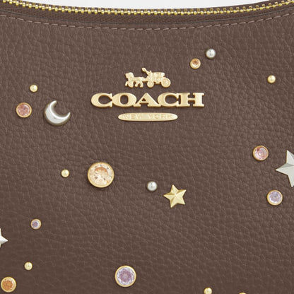 Coach Teri Shoulder Bag With Rivets Gold Dark Stone