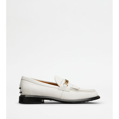 Tods Loafers In Leather With Fringes White Womens