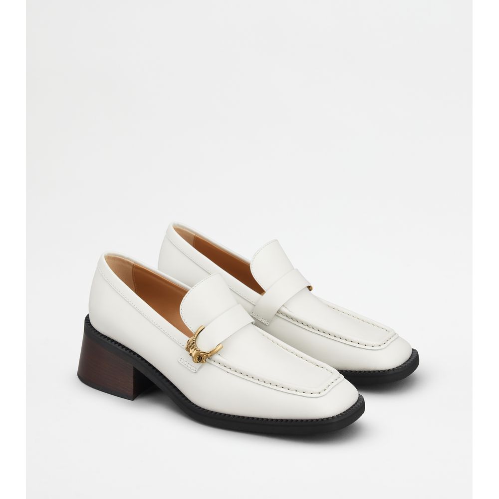 Tods Heeled Loafers In Leather White Womens