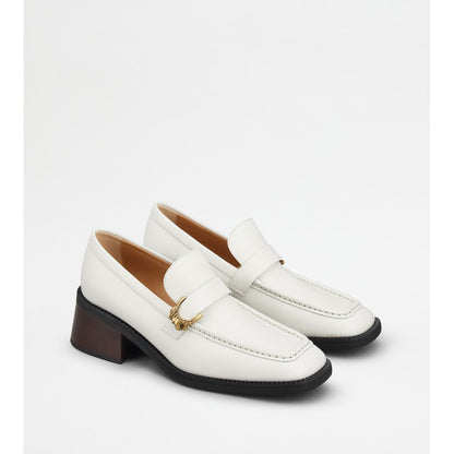 Tods Heeled Loafers In Leather White Womens