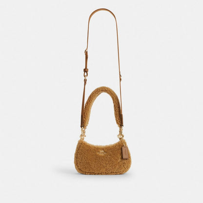 Coach Teri Mini Crossbody Bag In Shearling Gold Dark Natural Honey Brown