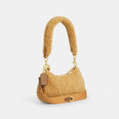 Coach Teri Mini Crossbody Bag In Shearling Gold Dark Natural Honey Brown