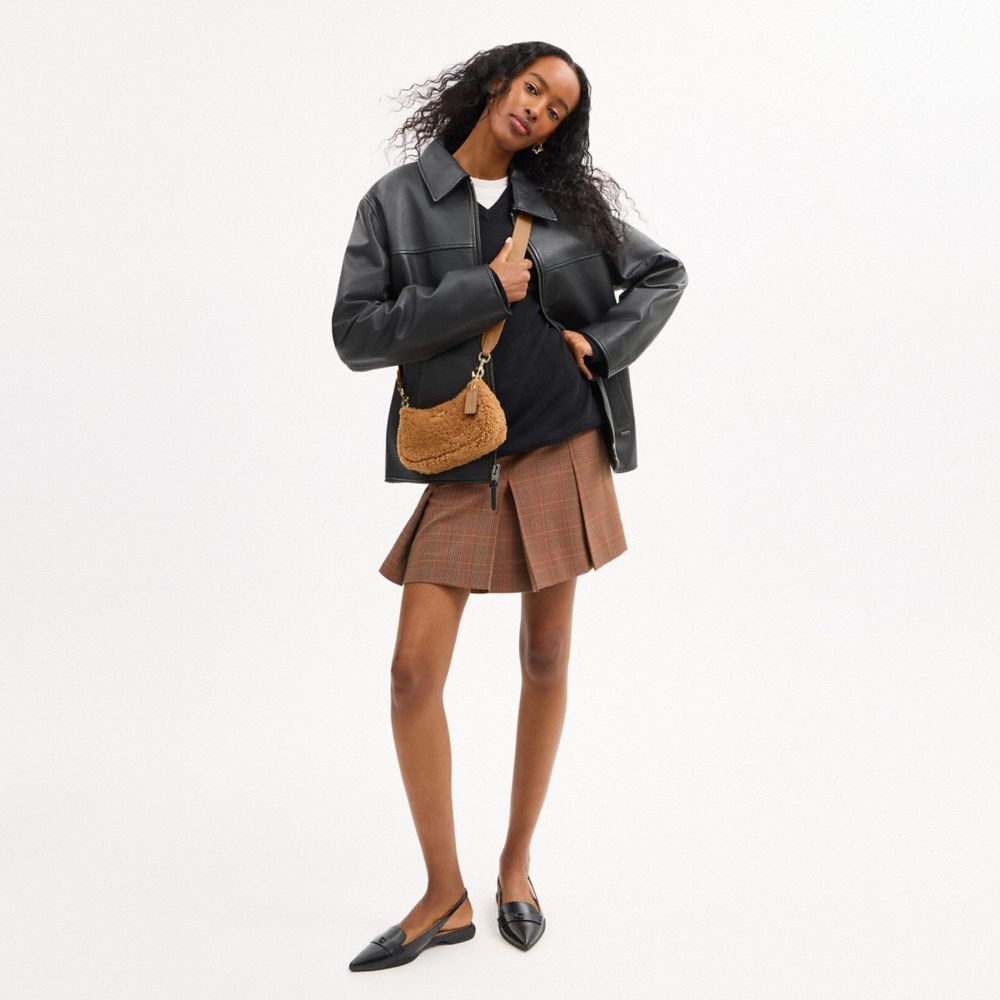 Coach Teri Mini Crossbody Bag In Shearling Gold Dark Natural Honey Brown