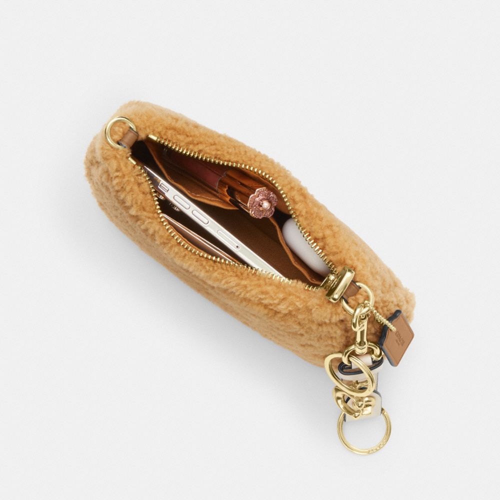 Coach Teri Mini Crossbody Bag In Shearling Gold Dark Natural Honey Brown