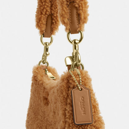 Coach Teri Mini Crossbody Bag In Shearling Gold Dark Natural Honey Brown