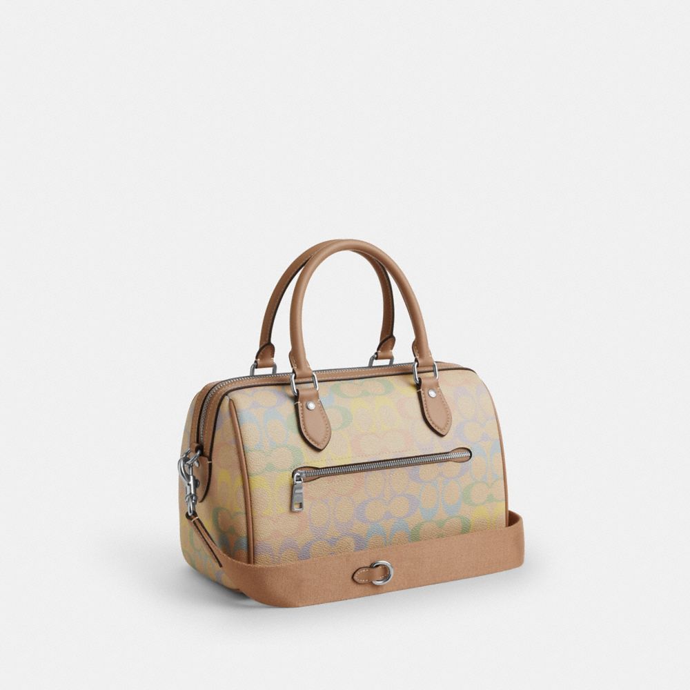 Coach Rowan Satchel Bag In Rainbow Signature Canvas Silver Sand Multi