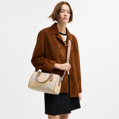 Coach Rowan Satchel Bag In Rainbow Signature Canvas Silver Sand Multi