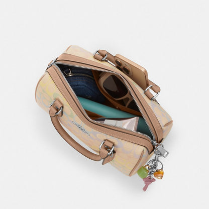 Coach Rowan Satchel Bag In Rainbow Signature Canvas Silver Sand Multi