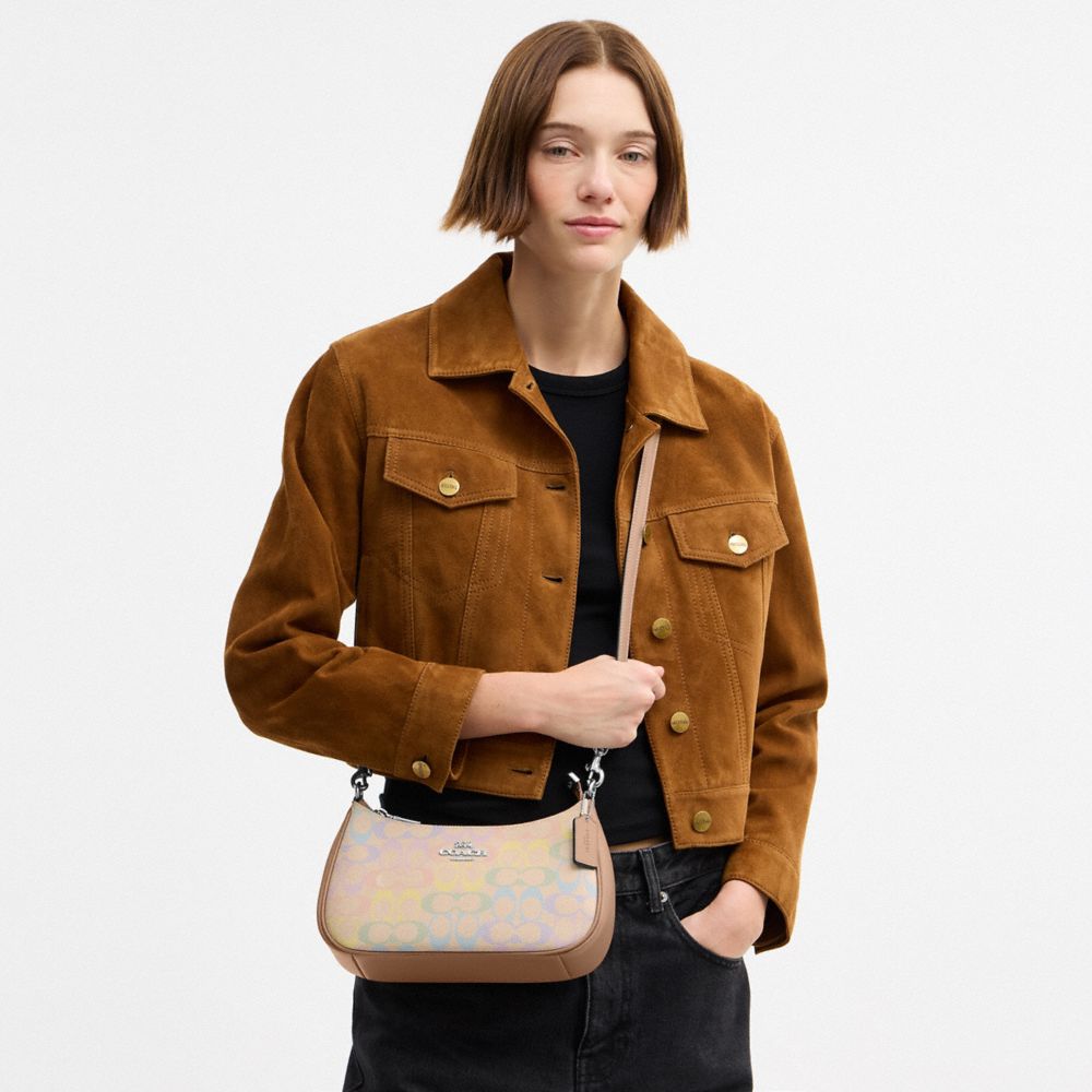 Coach Teri Shoulder Bag In Rainbow Signature Canvas Silver Sand Multi