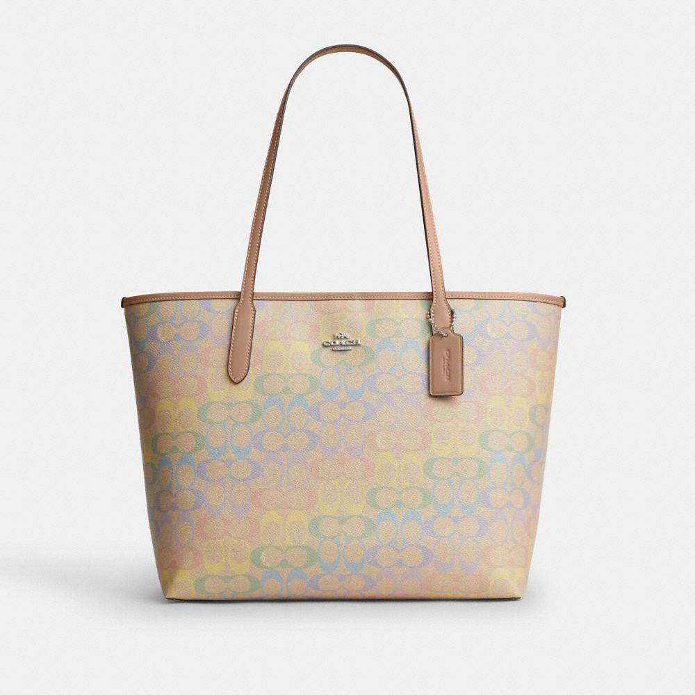 Coach City Tote Bag In Rainbow Signature Canvas Silver