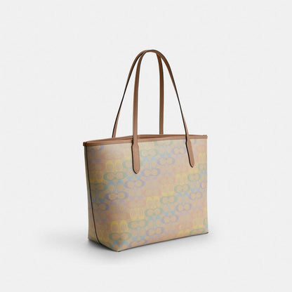 Coach City Tote Bag In Rainbow Signature Canvas Silver