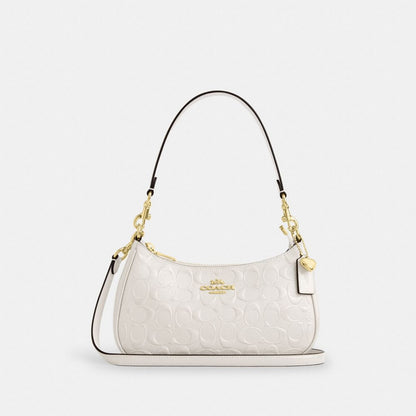 Coach Teri Shoulder Bag In Signature Leather With Heart Charm Gold Chalk
