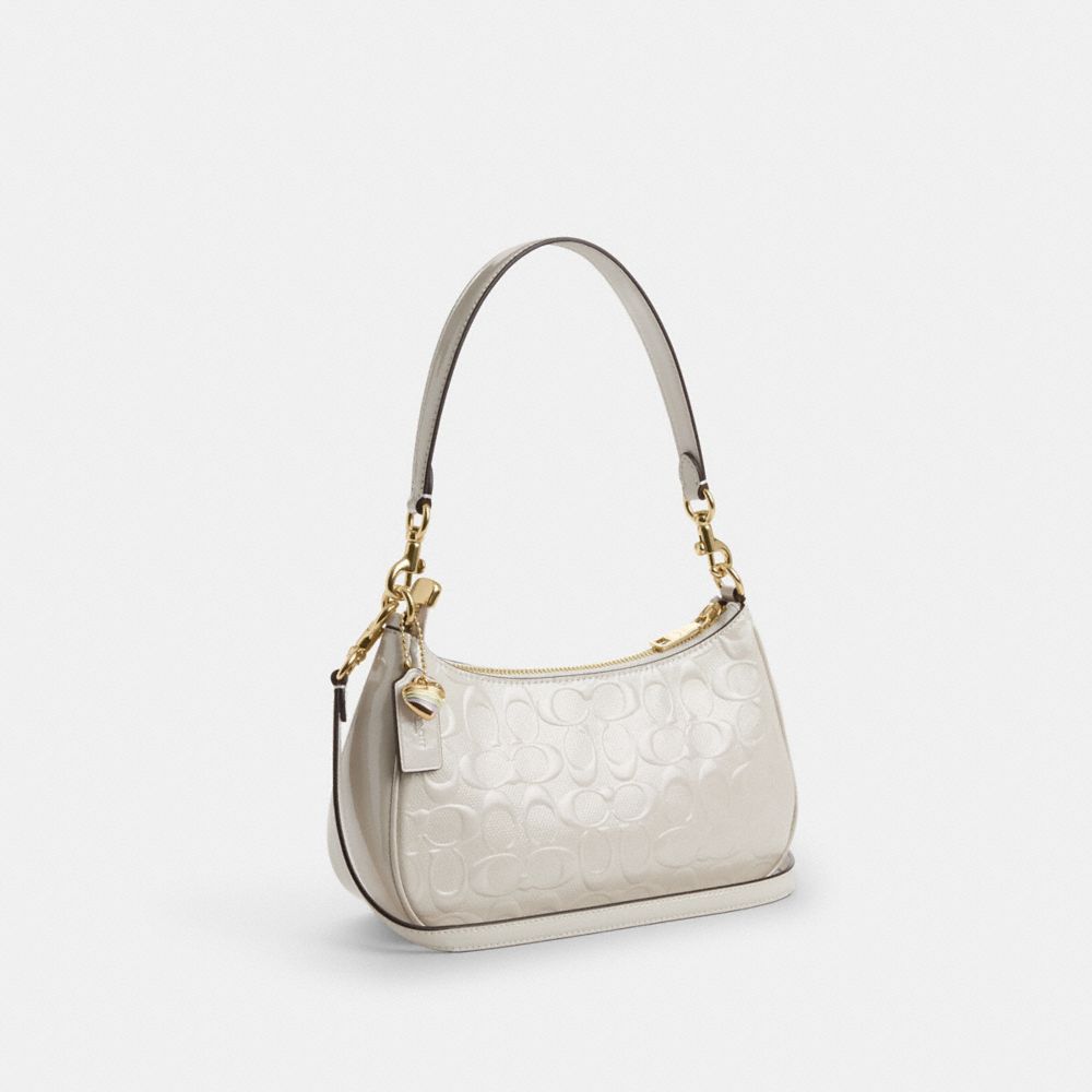 Coach Teri Shoulder Bag In Signature Leather With Heart Charm Gold Chalk