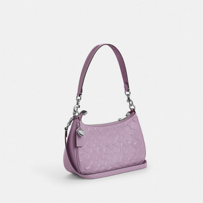 Coach Teri Shoulder Bag In Signature Leather With Heart Charm Silver Light Violet