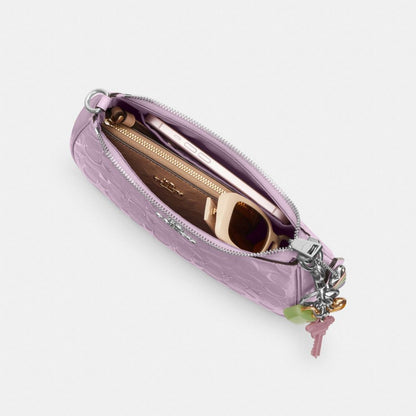 Coach Teri Shoulder Bag In Signature Leather With Heart Charm Silver Light Violet