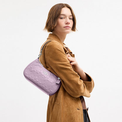 Coach Teri Shoulder Bag In Signature Leather With Heart Charm Silver Light Violet