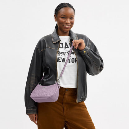 Coach Teri Shoulder Bag In Signature Leather With Heart Charm Silver Light Violet
