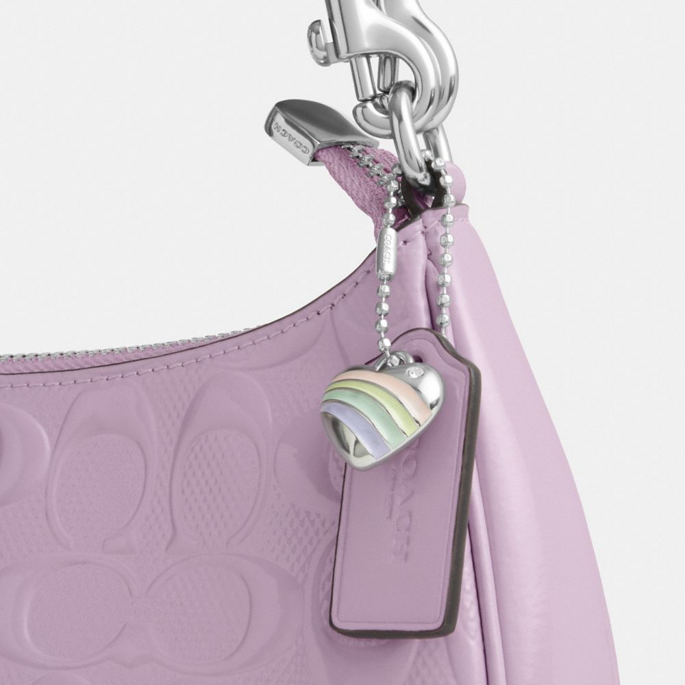 Coach Teri Shoulder Bag In Signature Leather With Heart Charm Silver Light Violet