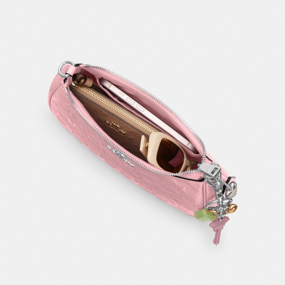 Coach Teri Shoulder Bag In Signature Leather With Heart Charm Silver Pink