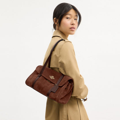 Coach Bridget Flap Shoulder Bag Gold Vintage Brown Maple