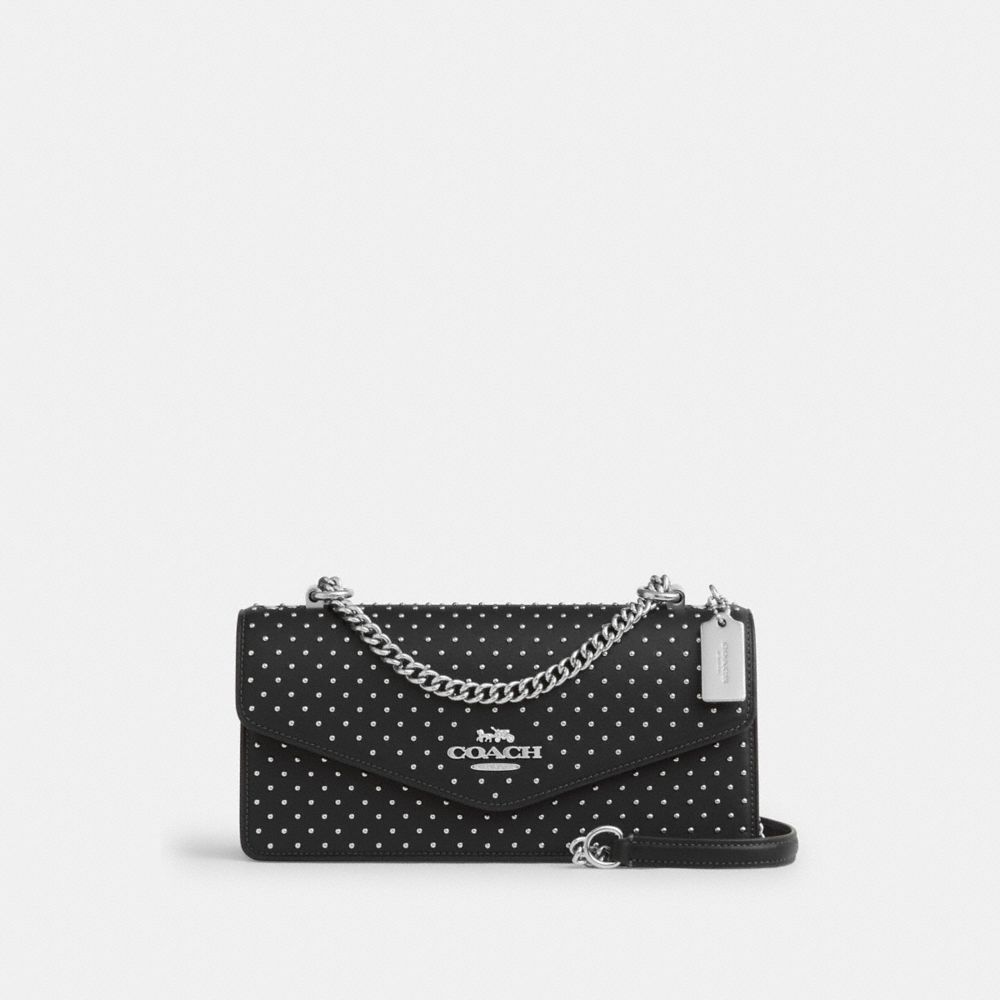 Coach Klare Envelope Crossbody Bag With Rivets Silver Black